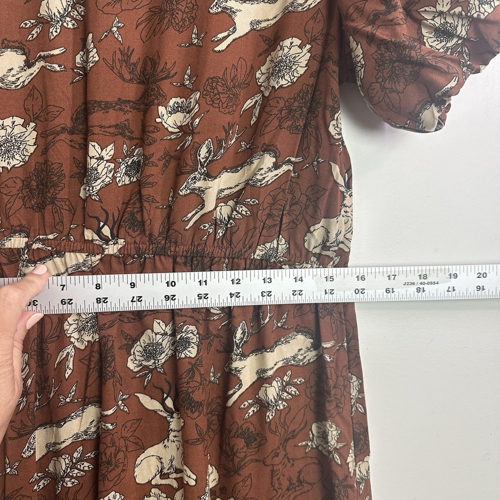 Cotton and Rye Jackalope Print Dress Maxi Size Large Ruffle Cottage Modest - Picture 8 of 10